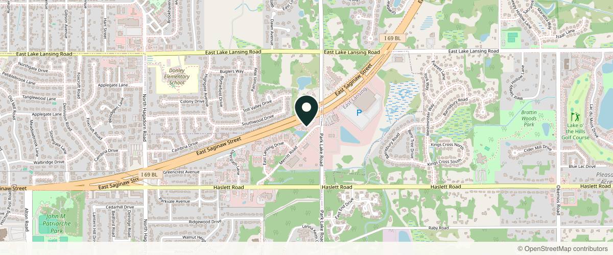 Map showing the exact location of AURORA MEDICAL SPA at 2111 Merritt Rd #203, East Lansing, MI 48823, USA
