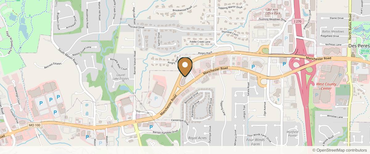 Map showing the exact location of Aurora Medical Spa at 13319 Manchester Rd, Des Peres, MO 63131, USA