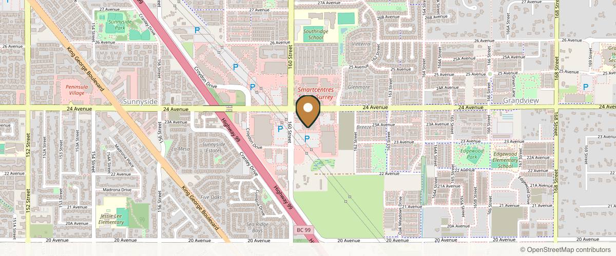 Map showing the exact location of Aurora Skin & Laser Clinic at 16050 24 Ave #160, Surrey, BC V3Z 0R5, Canada