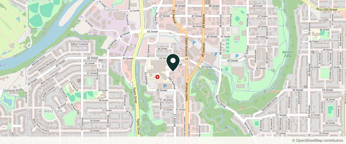 Map showing the exact location of Aurora Skin & Vein at 3947 50a Ave Unit 108, Red Deer, AB T4N 6V7, Canada