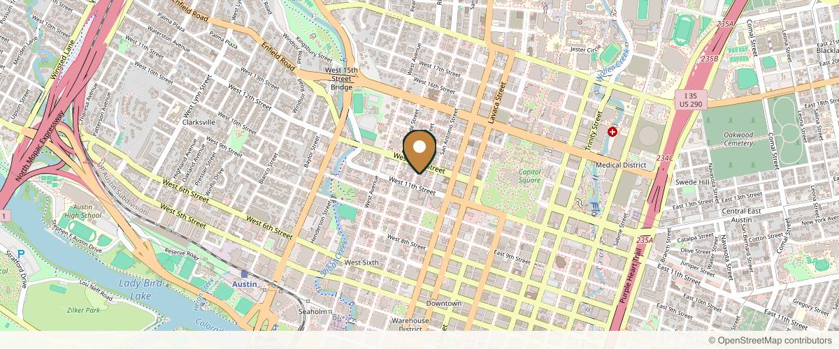 Map showing the exact location of Austin Aesthetics Club at 1107 Nueces St, Austin, TX 78701, USA