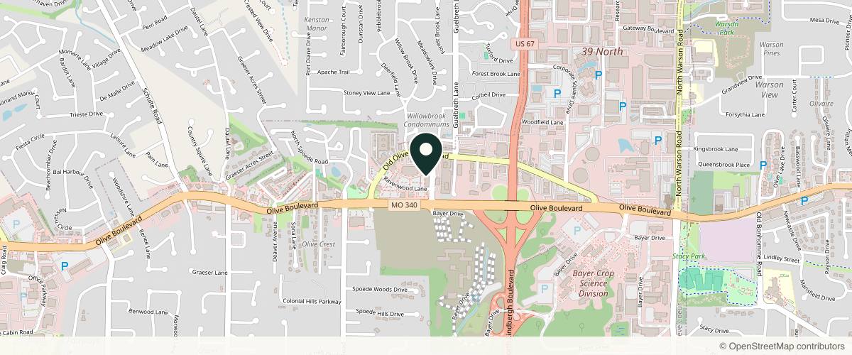 Map showing the exact location of Avelure Med Spa - Creve Coeur at 10413 Olive Blvd, Creve Coeur, MO 63141, USA