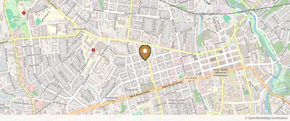 Map showing the exact location of Avenue Aesthetic and Reconstructive Surgery at 489 N Milledge Ave Ste a, Athens, GA 30601, USA