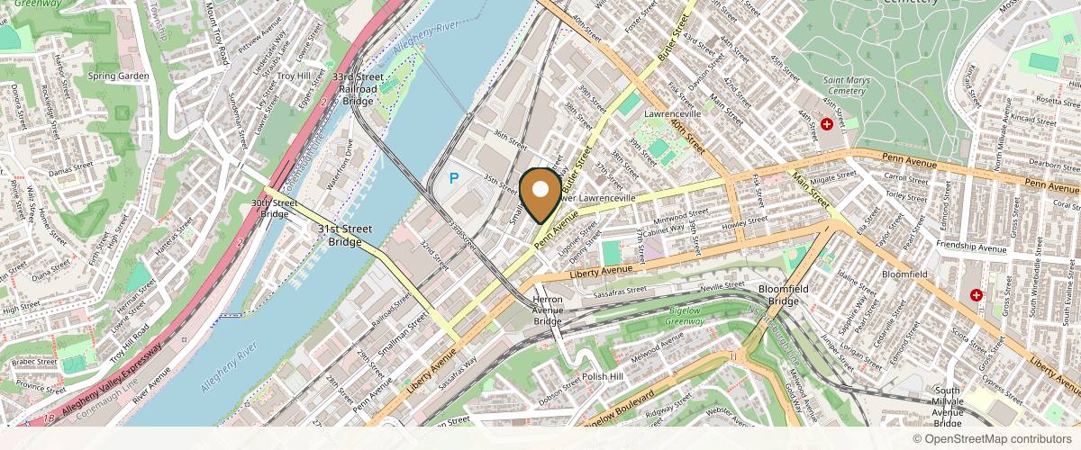 Map showing the exact location of Avere Beauty at 3453 Butler St, Pittsburgh, PA 15201, USA