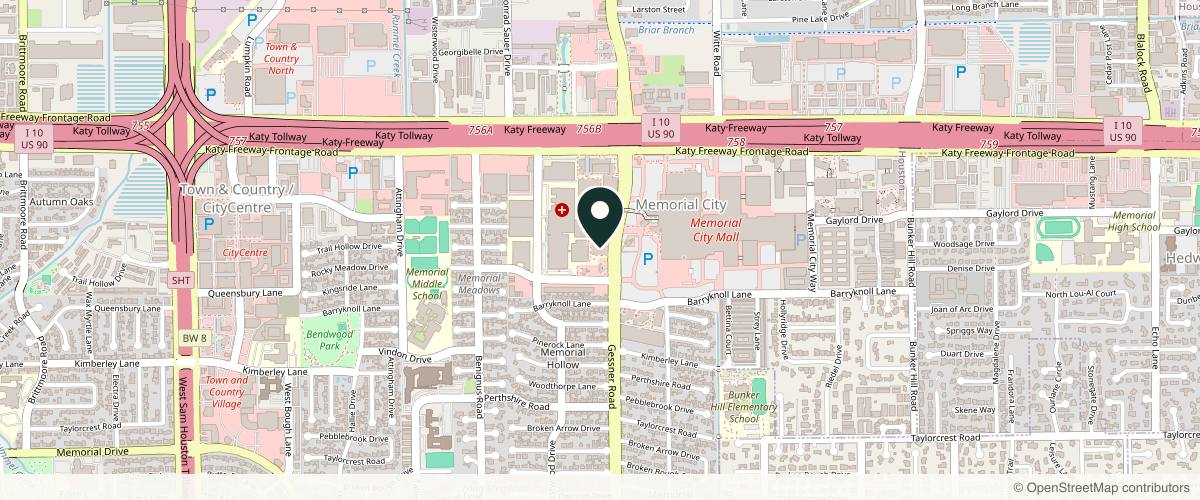 Map showing the exact location of AVIVA Dermatology at 915 Gessner Rd #500, Houston, TX 77024