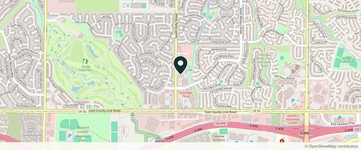 Map showing the exact location of Aviva Med Spa at 8120 S Holly St Ste 212, Centennial, CO 80122, USA