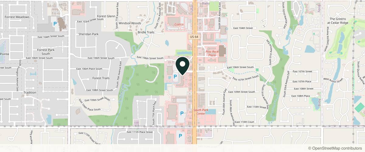 Map showing the exact location of Awe Spa at 7890 E 106th Pl S Unit V12, Tulsa, OK 74133, USA