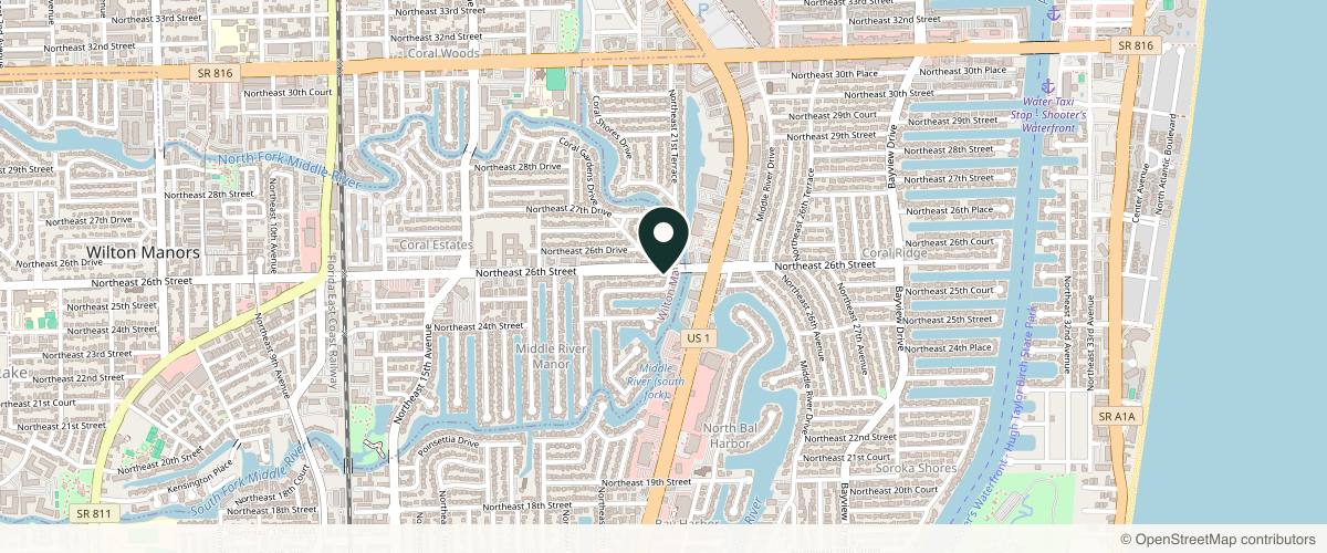 Map showing the exact location of Ayana Dermatology & Aesthetics at 2140 NE 26th St, Wilton Manors, FL 33305