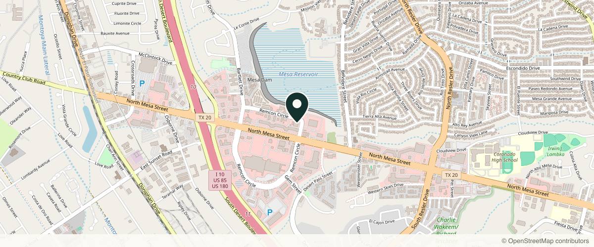Map showing the exact location of Azul MedSpa West Laser Clinic & Skin Care at 7380 Remcon Cir Bldg B, El Paso, TX 79912, USA