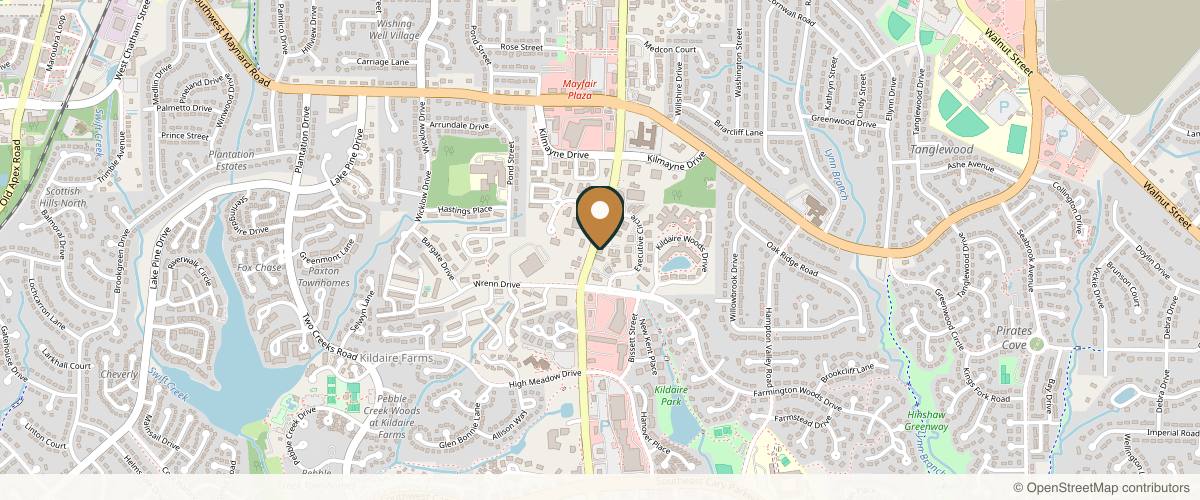 Map showing the exact location of Azura Skin Care Center at 1149 Kildaire Farm Rd, Cary, NC 27511, USA