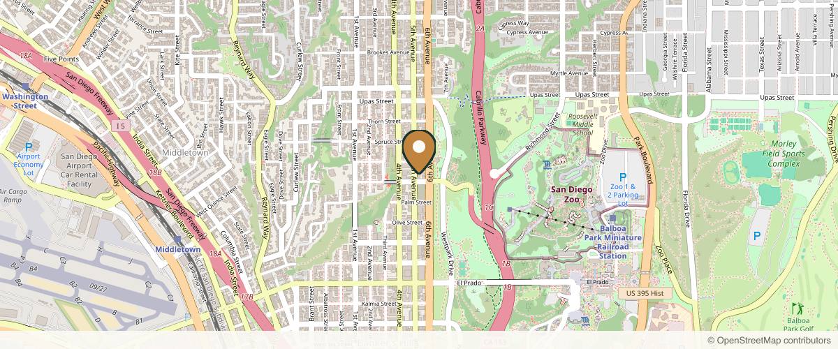 Map showing the exact location of B Medical Spa and Wellness Center at 3033 Fifth Ave #105, San Diego, CA 92103, USA