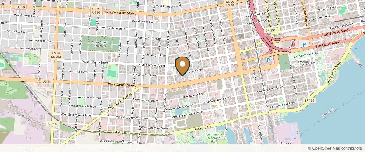Map showing the exact location of Balance Aesthetics at 7 N Coyle St, Pensacola, FL 32502, USA
