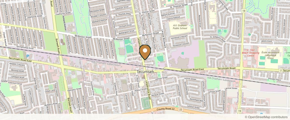 Map showing the exact location of B.A.R.E. Essentials Spa - Laser Hair Removal at 1100 Lesperance Rd, Windsor, ON N8N 1X2, Canada
