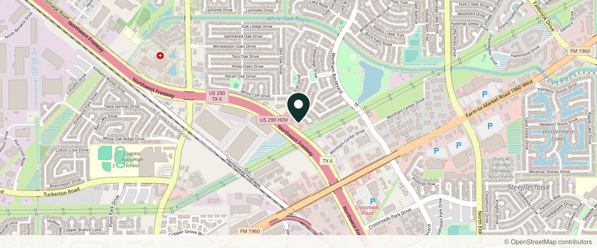 Map showing the exact location of Bayou City Dermatology at 20320 Northwest Fwy #700, Houston, TX 77065