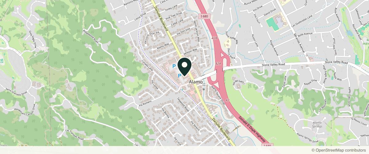 Map showing the exact location of Be You Medical Alamo at W Salon Suites 225 Alamo Plaza Drive, Unit A Suite 120, Alamo, CA 94507, USA