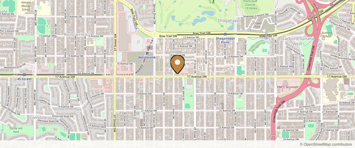 Map showing the exact location of Beacon Dermatology at 3110 17 Ave SW #201, Calgary, AB T3E 0B2