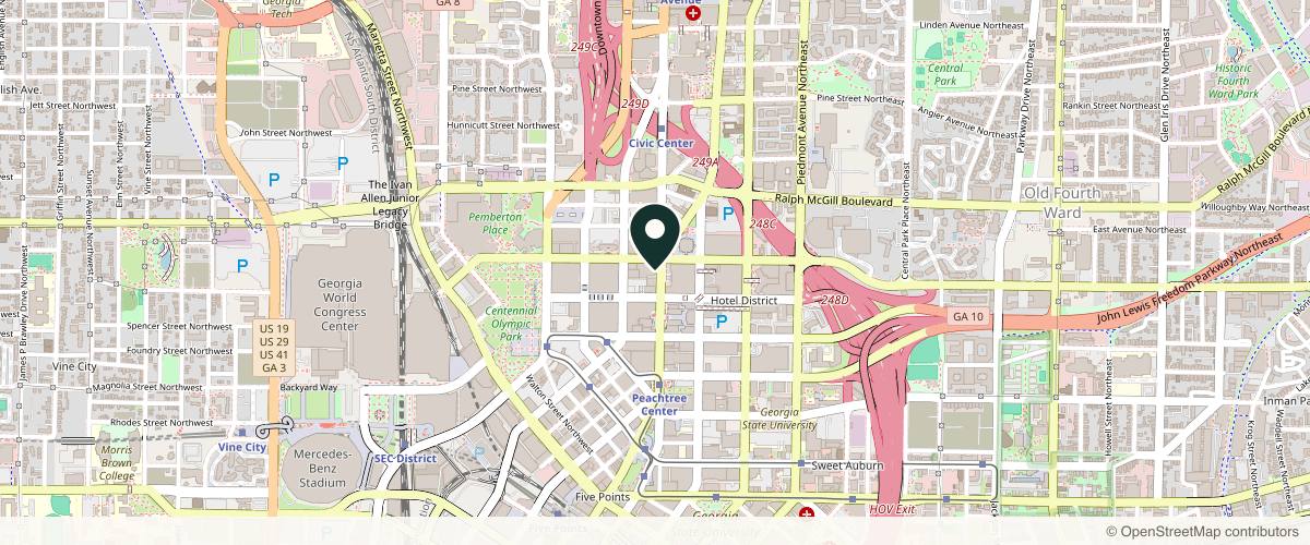 Map showing the exact location of Beaute' Medical Aesthetics at 260 Peachtree St NW Ste 2200, Atlanta, GA 30303, USA