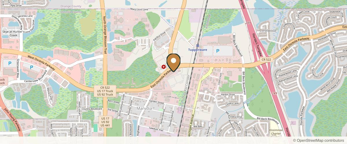 Map showing the exact location of Beautiful Orlando Spa and Cosmetic at 1056 Osceola Pkwy, Kissimmee, FL 34744, USA