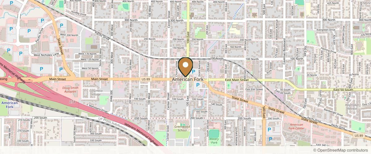 Map showing the exact location of Beautiful U Medical Spa at 85 E Main St, American Fork, UT 84003, USA