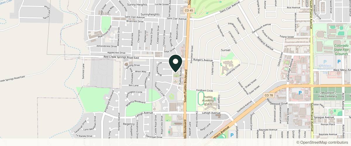 Map showing the exact location of Beautiful You Skincare Academy- Pueblo at 1207 Pueblo Blvd Way Ste 2, Pueblo, CO 81005, USA
