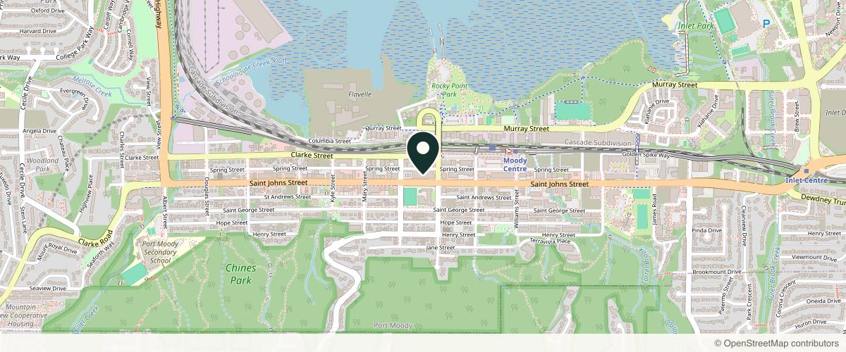 Map showing the exact location of Beauty 2.0 Aesthetics - Dr. Diane Finding at 2738 St Johns St, Port Moody, BC V3H 0K7, Canada