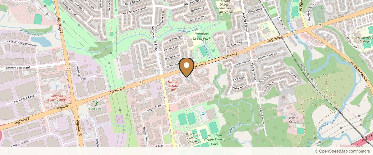 Map showing the exact location of Beauty Aesthetics at 12 Woodstream Blvd Unit 4, Vaughan, ON L4L 8C3, Canada