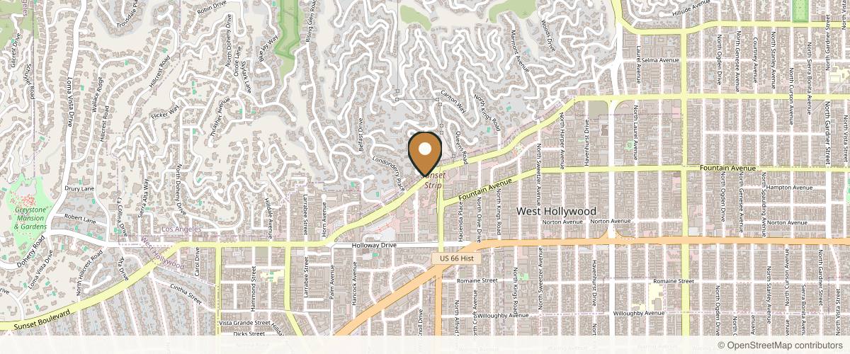 Map showing the exact location of Beauty Bar Clinic West Hollywood at 8527 Sunset Blvd, West Hollywood, CA 90069, USA