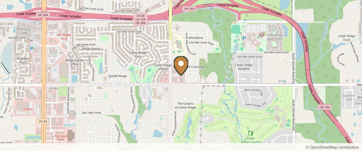 Map showing the exact location of Beauty Bar Med Spa at 9999 S Mingo Rd Ste Q, Tulsa, OK 74133, USA