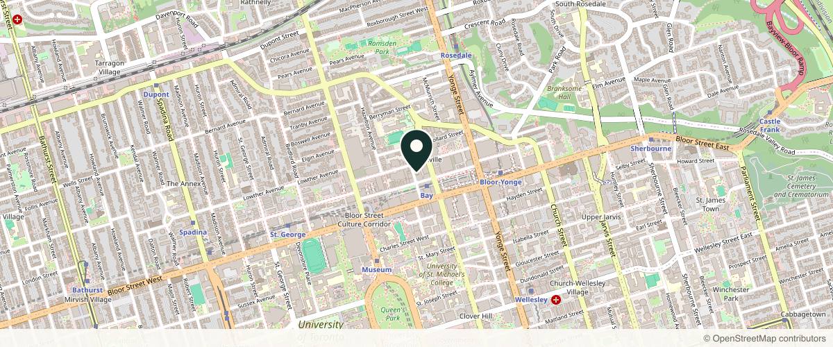Map showing the exact location of Beauty Bar Medical Clinic - Yorkville at 25 Bellair St 3rd Floor, Toronto, ON M5R 3L3, Canada