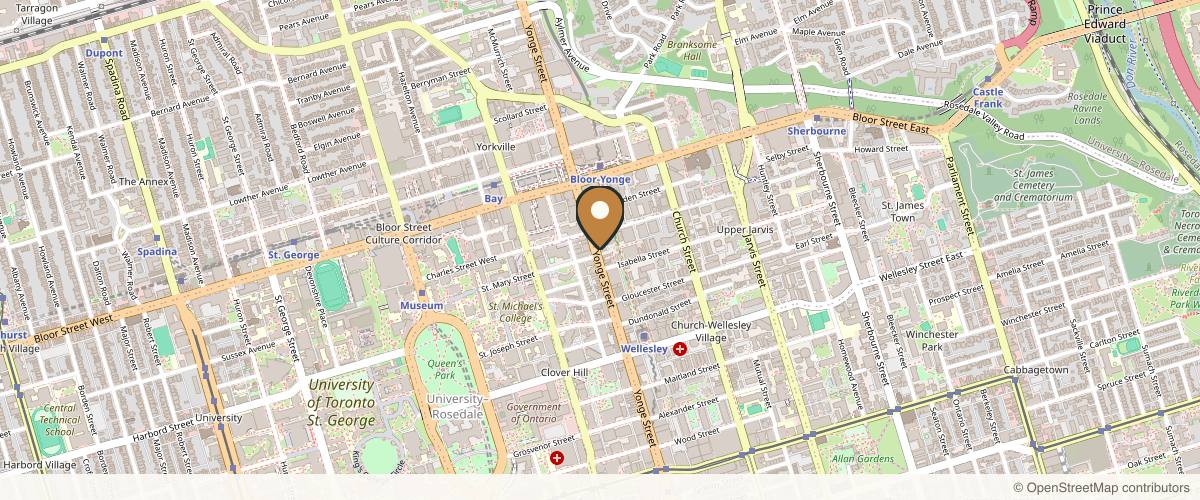 Map showing the exact location of Beauty Bar Medical Clinics - Yonge and Isabella at 657 Yonge St, Toronto, ON M4Y 1Z9, Canada