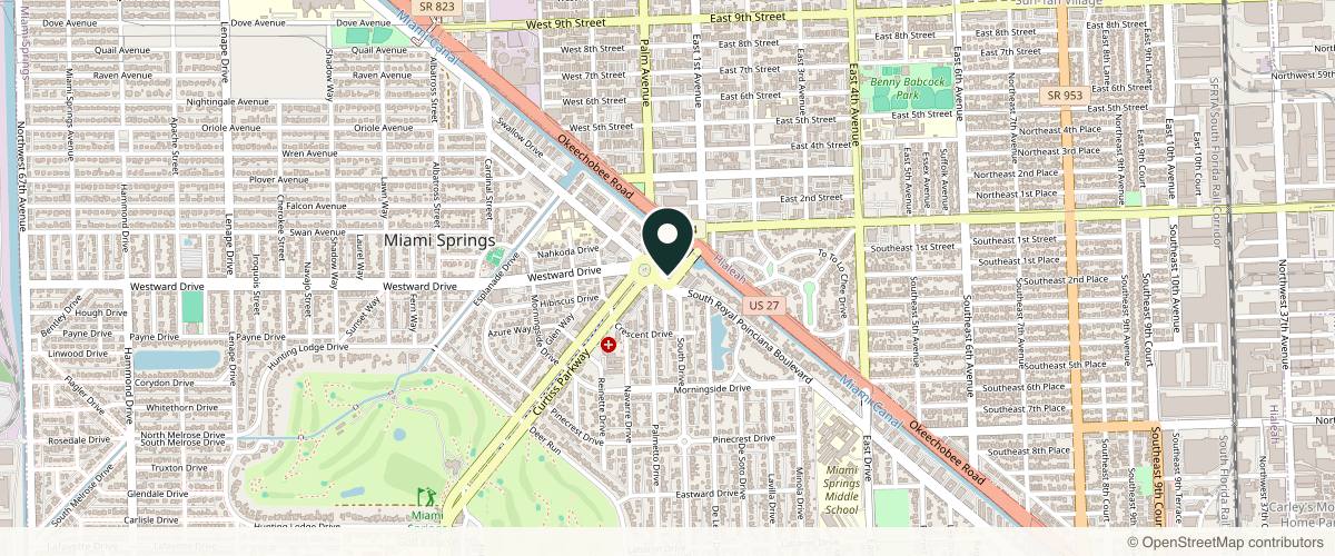Map showing the exact location of Beauty By Design Med Spa at 1 S Royal Poinciana Blvd, Miami Springs, FL 33166, USA