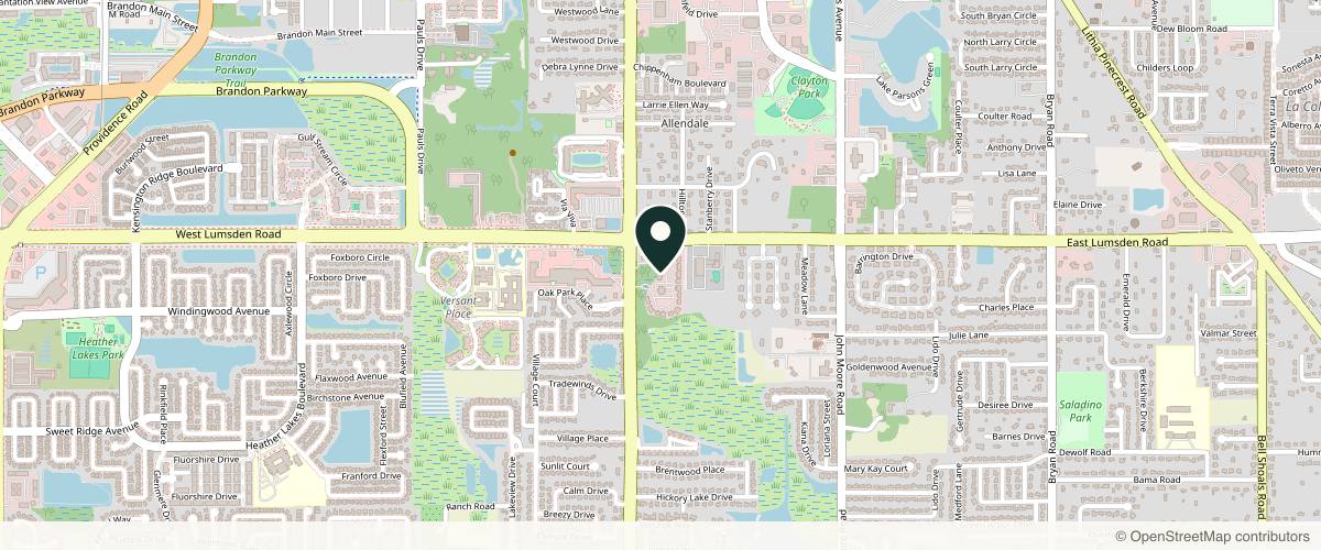 Map showing the exact location of Beauty from Ashes Aesthetics at 677 W Lumsden Rd, Brandon, FL 33511, USA