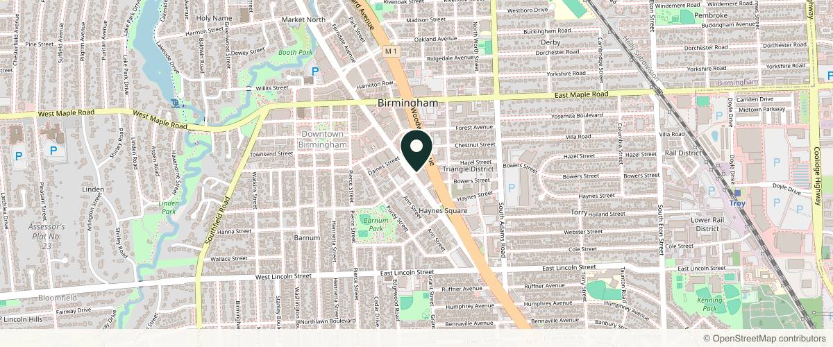 Map showing the exact location of Beauty Fusion Aesthetics Birmingham at 555 S Old Woodward Ave Ste 20U, Birmingham, MI 48009, USA
