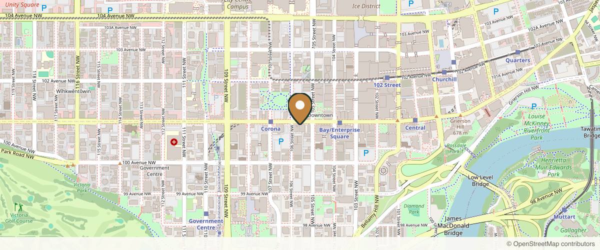 Map showing the exact location of Beauty Rewind - Edmonton at 10525 Jasper Ave #103, Edmonton, AB T5J 1Z4, Canada