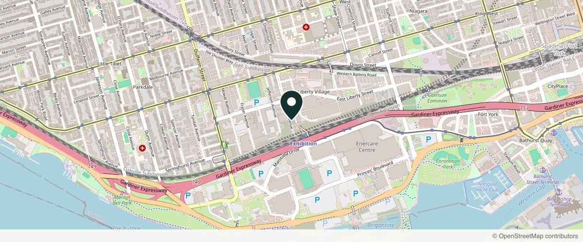 Map showing the exact location of Beauty Room Liberty Village at 17 Atlantic Ave Unit 2, Toronto, ON M6K 3E7, Canada