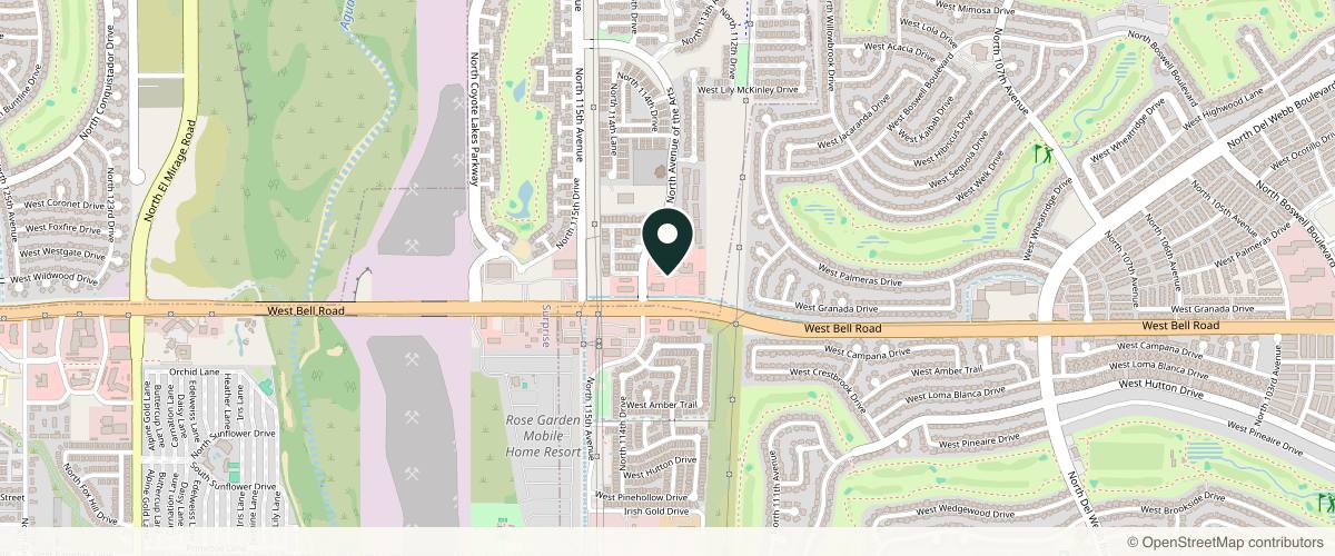 Map showing the exact location of Beauty Spell Injectables & Skincare at 11340 W. Bell Road # 100, Phenix Salon Suites, Room 106, Surprise, AZ 85378, USA