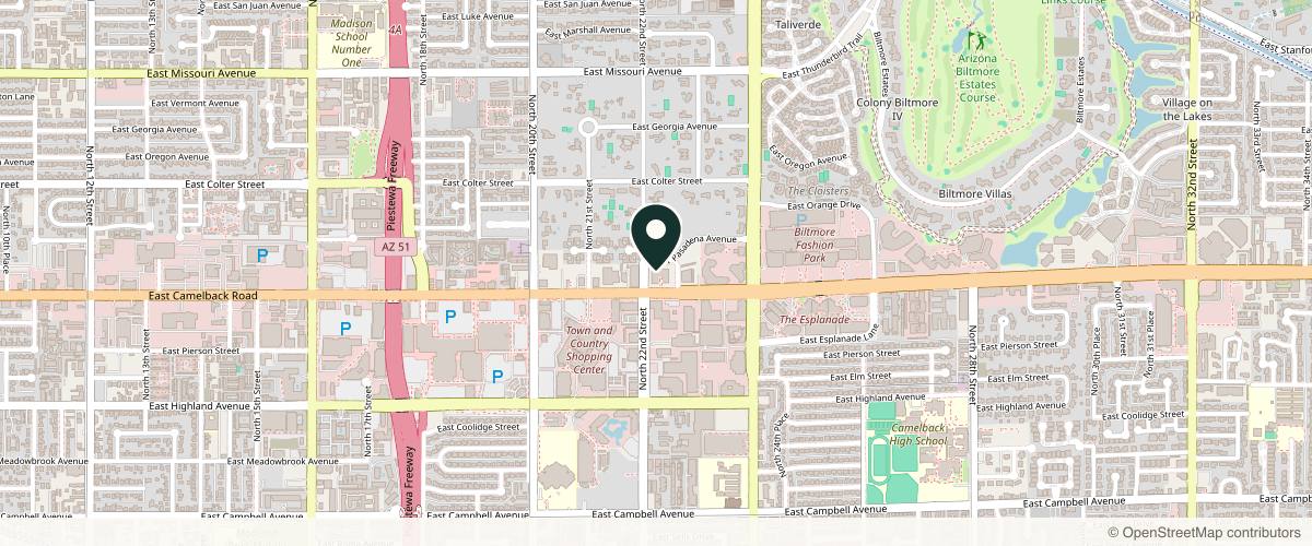 Map showing the exact location of BeautyBorn MedSpa at 2200 E Camelback Rd Ste 102, Phoenix, AZ 85016, USA