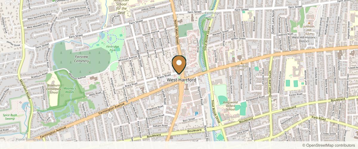 Map showing the exact location of BeautyFix West Hartford at 7 N Main St, West Hartford, CT 06107, USA