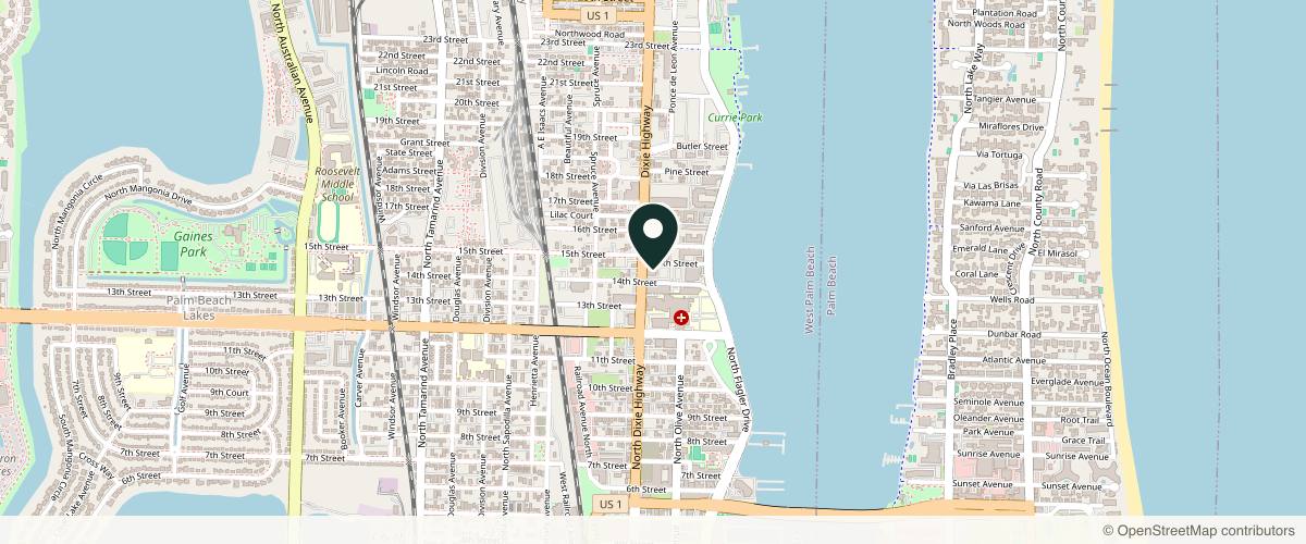 Map showing the exact location of Beer Dermatology at 1500 N Dixie Hwy Ste 305, West Palm Beach, FL 33401