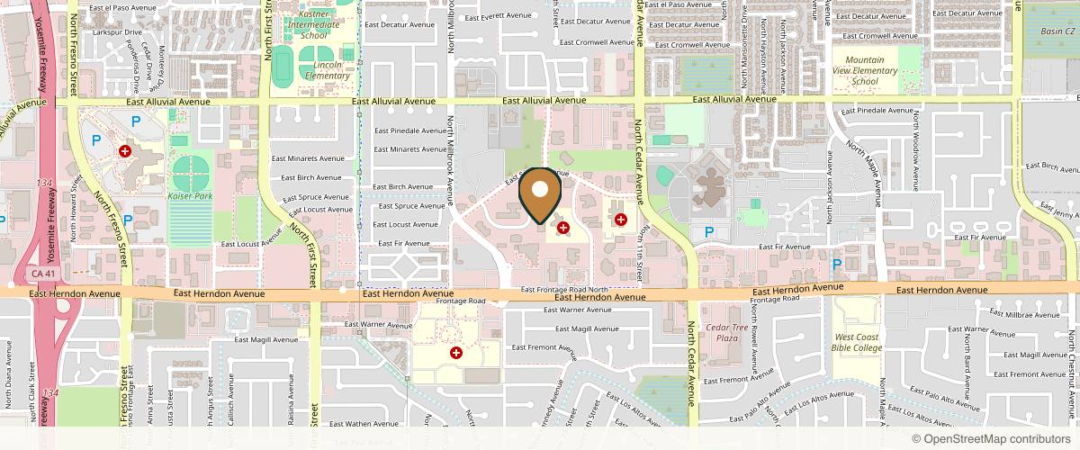 Map showing the exact location of Behr Laser & Skin Care Center at 1125 E Spruce Ave Ste 103, Fresno, CA 93720, USA