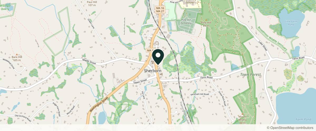Map showing the exact location of Bella Bela Aesthetics at Back of building, 11 S Main St, Sherborn, MA 01770, USA