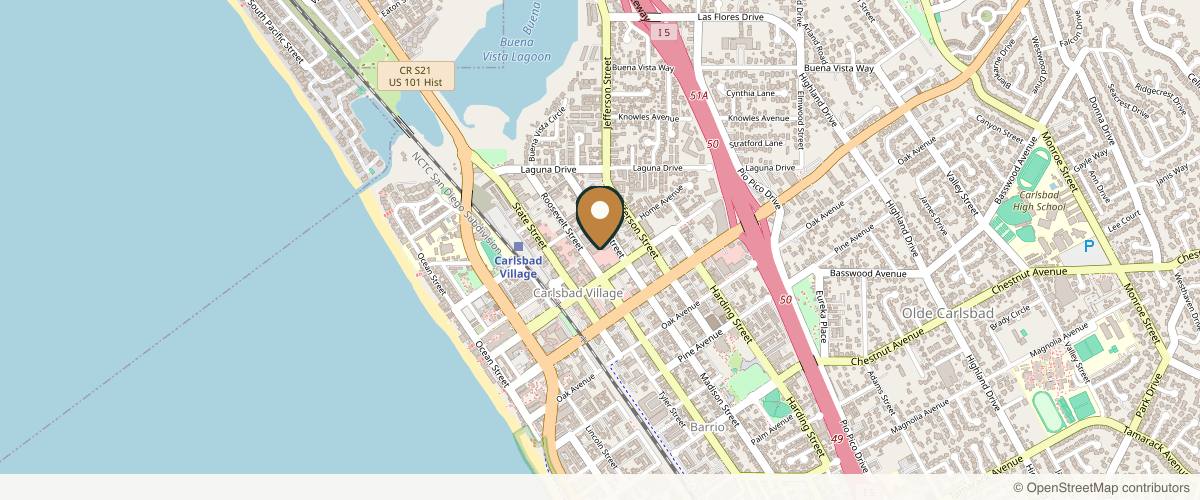 Map showing the exact location of Bella Glo Medical Aesthetics & Wellness at 2808 Roosevelt St #101, Carlsbad, CA 92008, USA