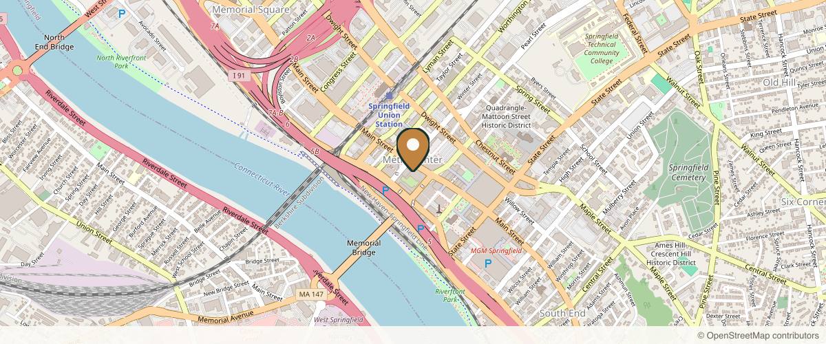 Map showing the exact location of Bella Luna Aesthetics and Wellness at 1500 Main St Ste 109, Springfield, MA 01115, USA