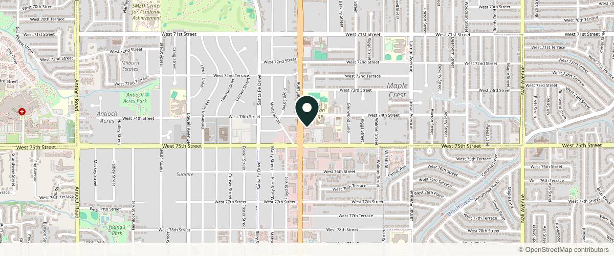 Map showing the exact location of Bella Lux Spa + Family Medical Center at 7423 Metcalf Ave # B, Overland Park, KS 66204, USA
