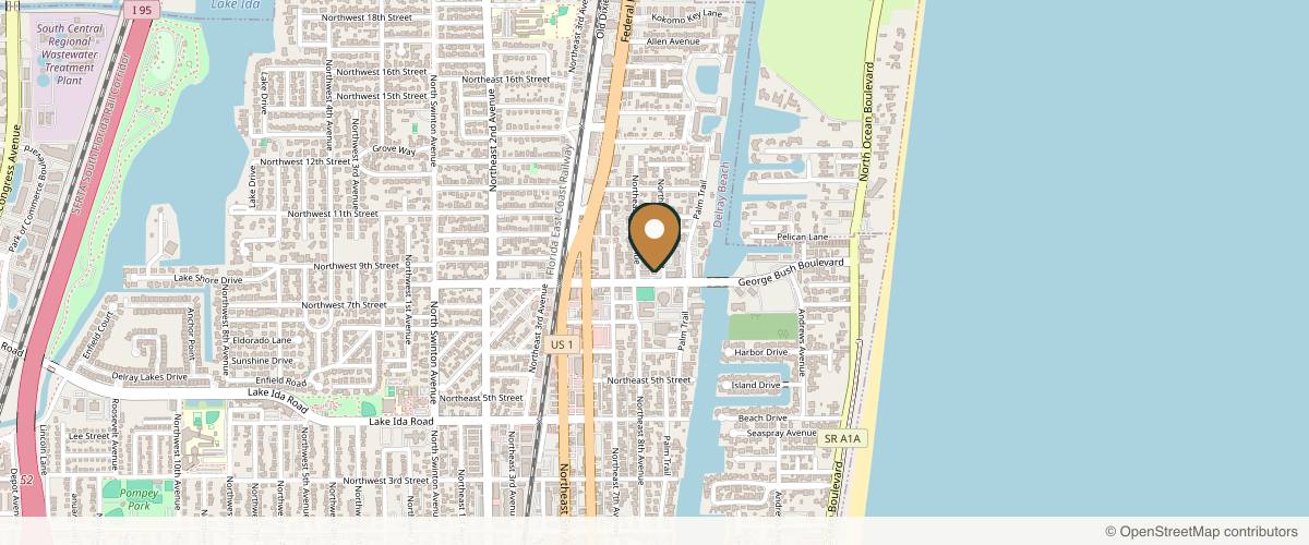 Map showing the exact location of Bella Reina Spa at 815 George Bush Blvd, Delray Beach, FL 33483, USA