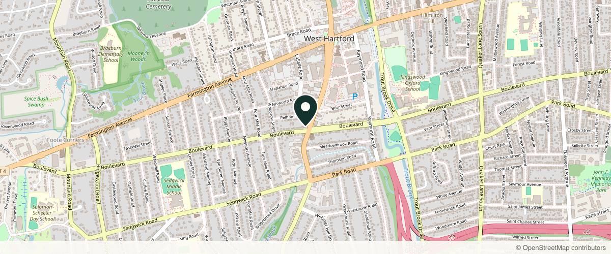Map showing the exact location of Bella Republic Medspa at 81 S Main St #1A, West Hartford, CT 06107, USA