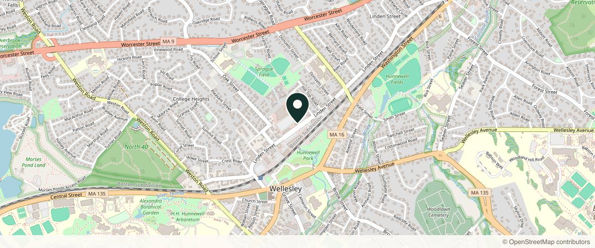 Map showing the exact location of Bella Santé Day Spa & Med Spa & Hair Salon – Wellesley at 190 Linden St, Wellesley, MA 02482, USA