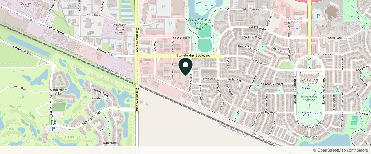 Map showing the exact location of Bella Sante MD Cosmetic and Laser Clinic at 106 Wellman Crescent, Saskatoon, SK S7T 0J1, Canada