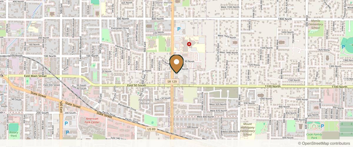 Map showing the exact location of Bella Vida Laser & Aesthetics at 36 N 1100 E d, American Fork, UT 84003, USA