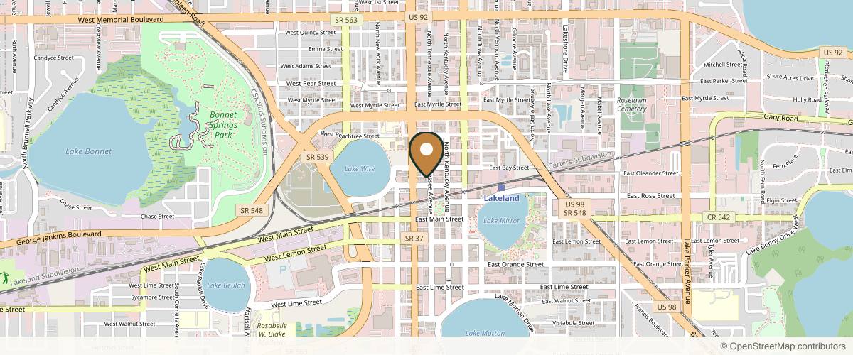 Map showing the exact location of Bella Viságe Medical & Aesthetic Rejuvenation at 119 Traders Alley, Lakeland, FL 33801, USA
